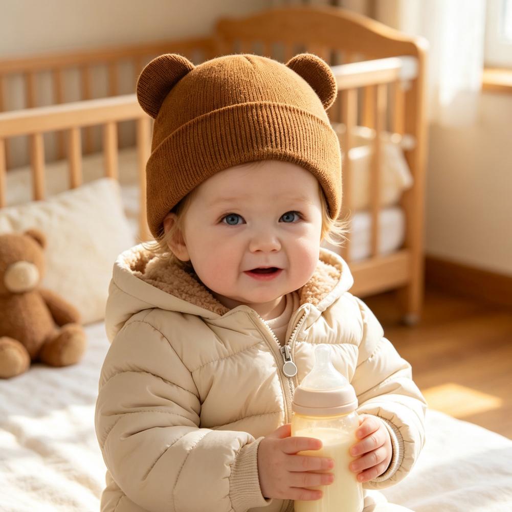 Infant Beanie Hat With Ears - Bebek Kışlık Örgü Şapka, Sevimli Ayı