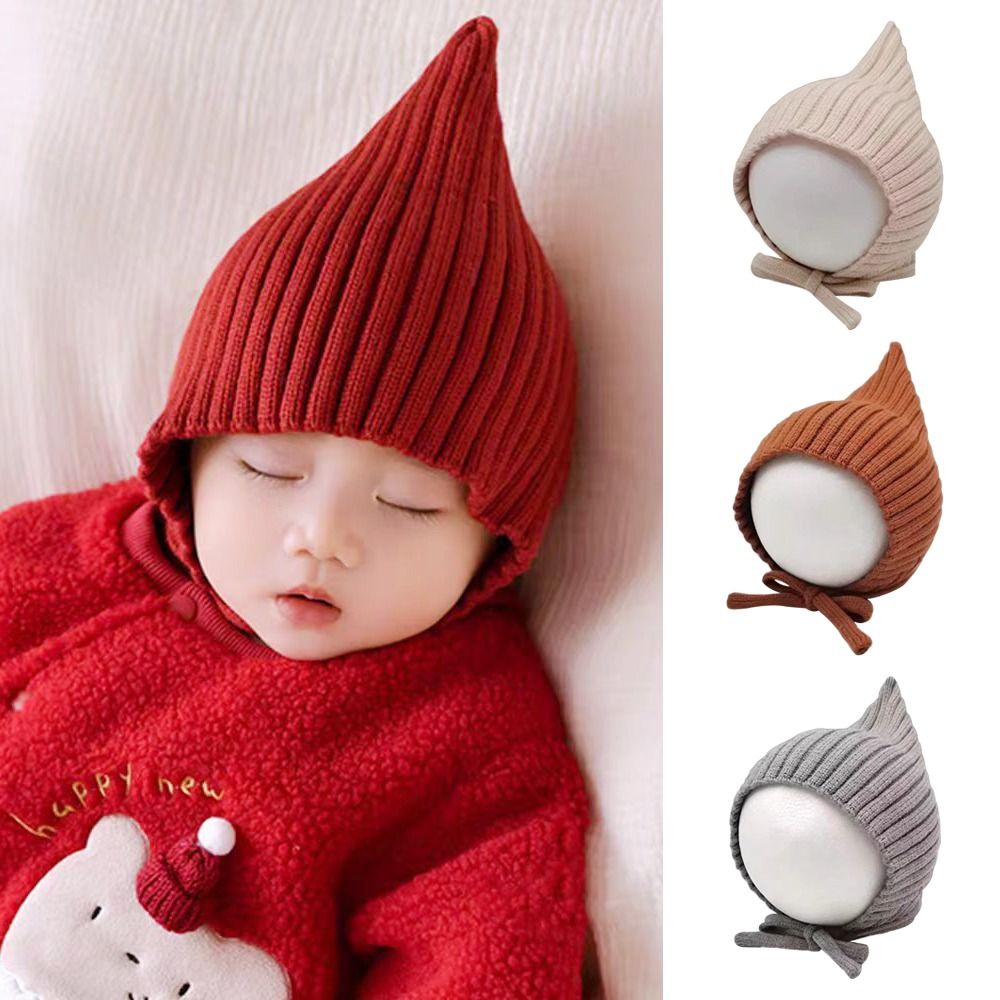 Infant Beanie Hat With Ears - Sevimli Düz Renk Bebek Şapka Kış
