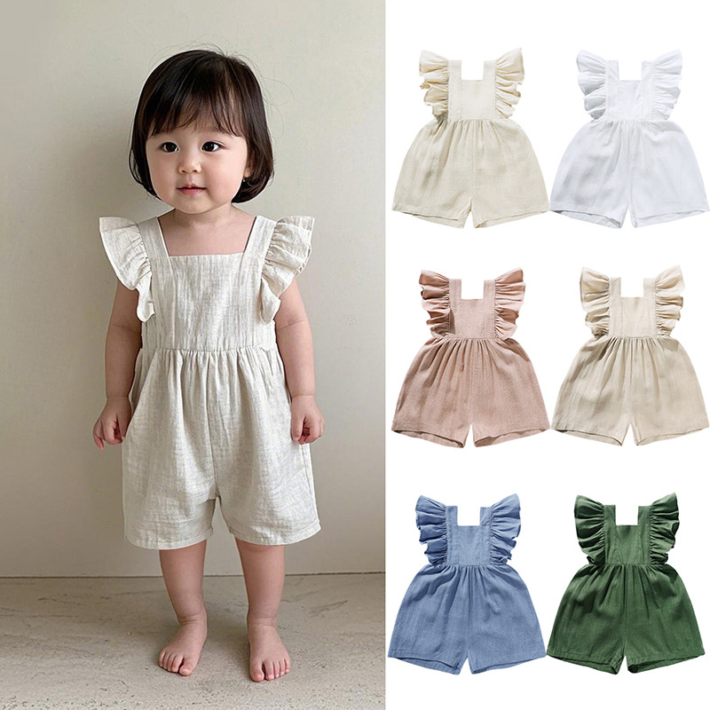 Baby Summer Linen Sleeveless Jumpsuit - Yazlık Bebek Kıyafetleri Unisex Kız Çocuk