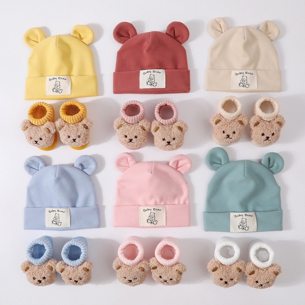 Infant Beanie Hat With Ears - 2 Adet/Set Pamuklu Bebek Şapka ve