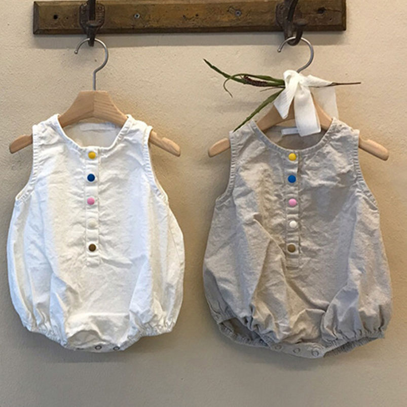 Keten pamuk Boys Romper yaz ko - Baby Summer Linen Sleeveless Jumpsuit incelemesi ve fiyatı