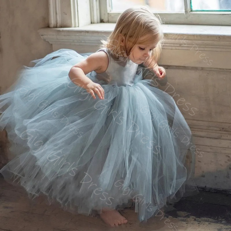 Mavi Çiçek Kız Elbise Düğün iç - Toddler Girl Tulle Party Dress incelemesi ve fiyatı